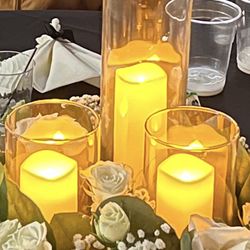 Hurricane Vases And Battery Operated Candles Wedding Decor