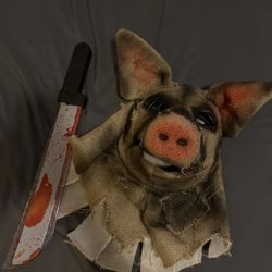 Pig Scarecrow Mask and Bloody Machete (Halloween)