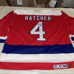 Game Worn Kevin Hatcher Washington Capitals NHL Hockey Jersey Red 1990s W Auto