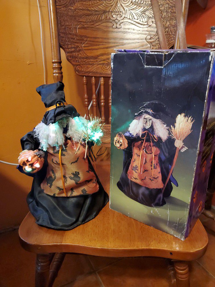 Vintage 13" Electric Fiber Optic Color Changing Halloween Witch