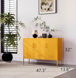 Brand New 47.3” Wide Yellow 3-Door Metal Storage Cabinet.