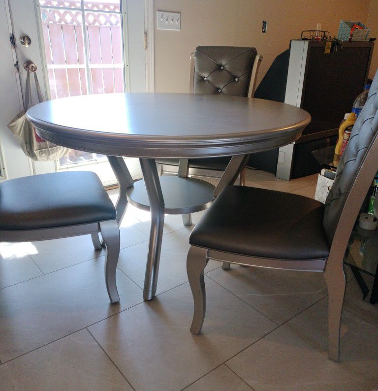Silver Dining Room Table and Chairs 