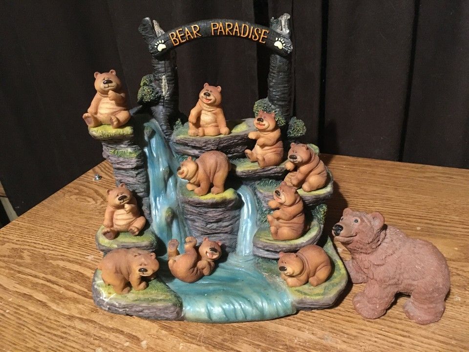 Bear Paradise 11 Piece Statue Set Parent And Cubs By Waterfall