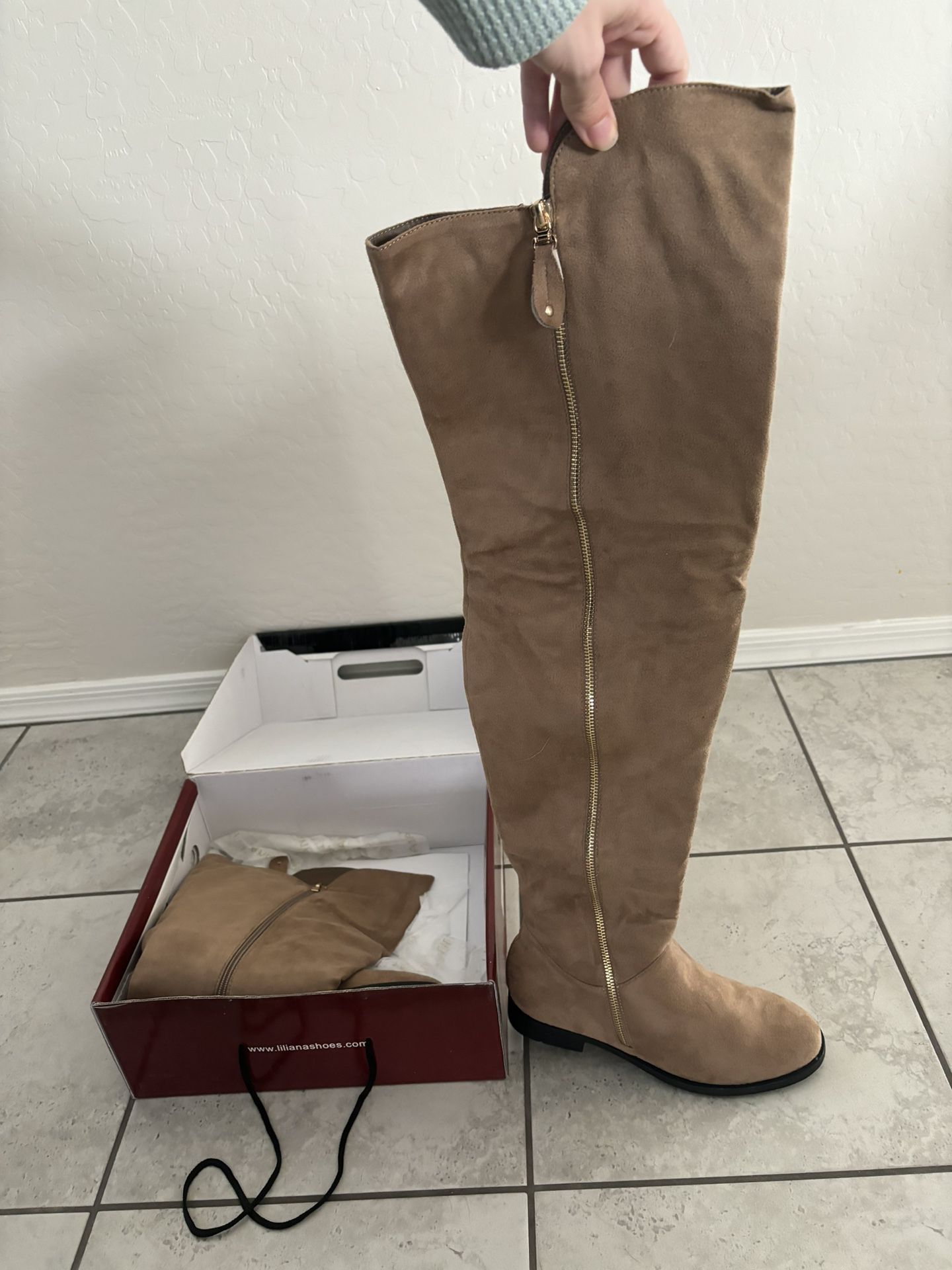 Brown Taupe Thigh High Boots