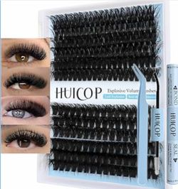 80D+100D Eyelash Extensions Kit With 240pcs 3D Fluffy Thick Cluster Lashes, Lash Bond, Lash Seal, Tweezers for Beginners(Mage Volume 80D+100D-16-20mm 