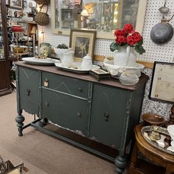 Antique Green Buffet Credenza
