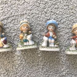 Homco  4 Vintage Children With Cats And Dogs