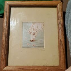 Framed Marguertie Fields Unicorn Art with Wooden Frame