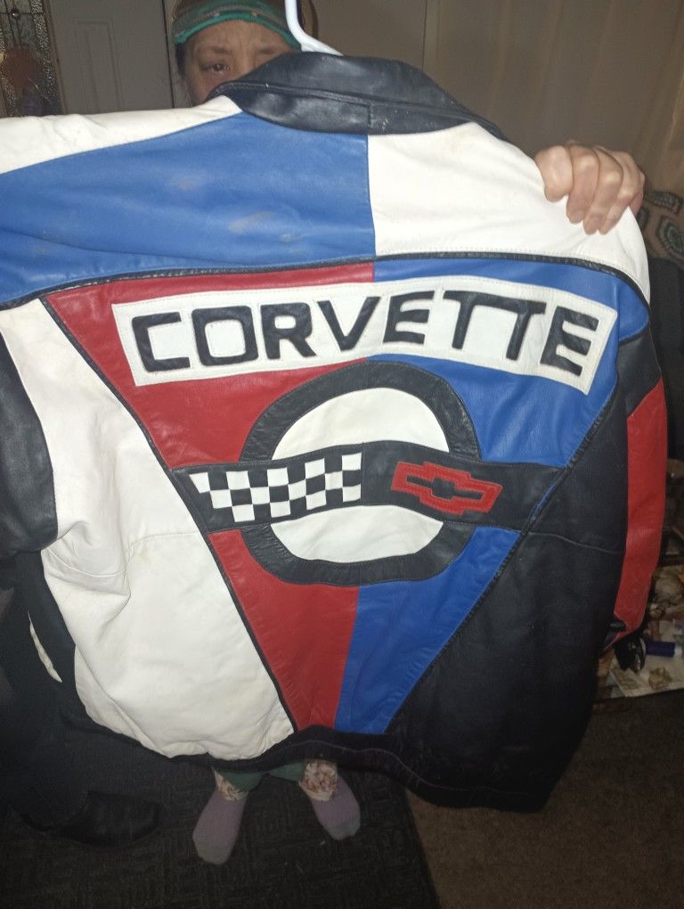 Red,White & Blue Corvette Vintage Leather Jacket