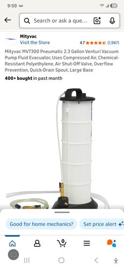 Mityvac MV7300 Pneumatic 2.3 Gallon Venturi Vacuum Pump Fluid Evacuator