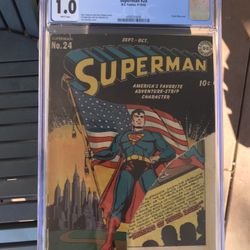 Superman #24 (1943) CGC 1.0 — White Pages; Classic Jack Burnley Flag Cover
