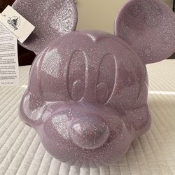 Loungefly Disney Parks Mickey Mouse 3D Molded Head Purple Glitter Crossbody Bag