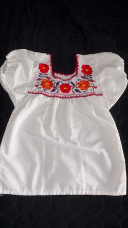 White Floral Embroidered Mexican Blouse