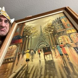 Mid Century Era Original Signed Painting On Canvas Of Paris! Goes Well With MCM Decor! 