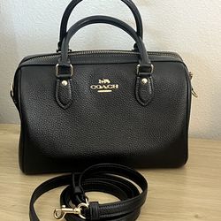 Coach Rowan Satchel Black Pebble Leather  Medium