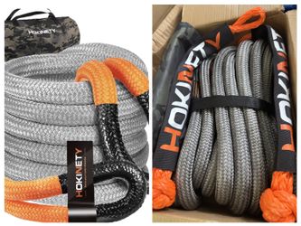 Kinetic Recovery Tow Rope 1-1/8” x 30ft Heavy Duty 48,000 lbs Offroad Snatch Strap (Gray)