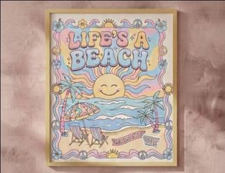 8.5 X11 cardstock Life's A Beach Wall Art Poster - Pastel Sun & Ocean