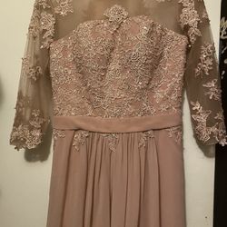 Peach Lace Long Prom Dress