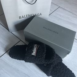 (NEW) Balenciaga Faux Fur Slide Slippers Black Men's Size 9 US / 42 EU
