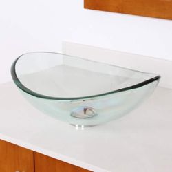 Unique Oval Transparent Tempered Glass Bathroom Vessel Sink
