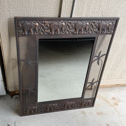 Gorgeous Vintage Bronze Metal Elephants Wall Mirror  