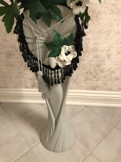 Haeger pottery gloss pale gray 24 inch lady holding sun floor vase. Decorations and flowers can be removed