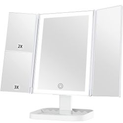 Makeup Mirror with Lights, 72 LEDs Vanity Mirror, 3 Color Lighting, Lighted Makeup Mirror, 1x 2X 3X Magnification, Touch Control, Dual Power Supply