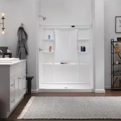 60 in. W x 73.25 in. H x 32 in. D 3-Piece Direct-to-Stud Alcove Shower Surrounds in High Gloss White