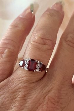 NEW! 2.5CT Emerald Cut, Natural Red Garnet & Diamond Engagement Ring, Please See Details ❤️