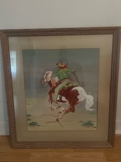 Western Cowboy Riding Horse Framed Art 25X28