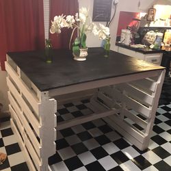 Farmhouse Style Dining Table With Black  Stain Top