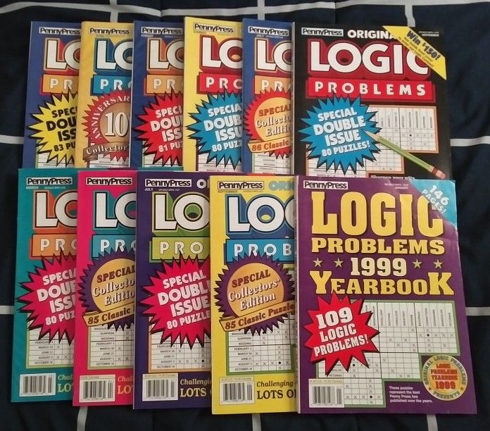 Set/Lot Of 11 New Vintage 90s Penny Press Original Logic Problems Puzzles Books & Yearbook