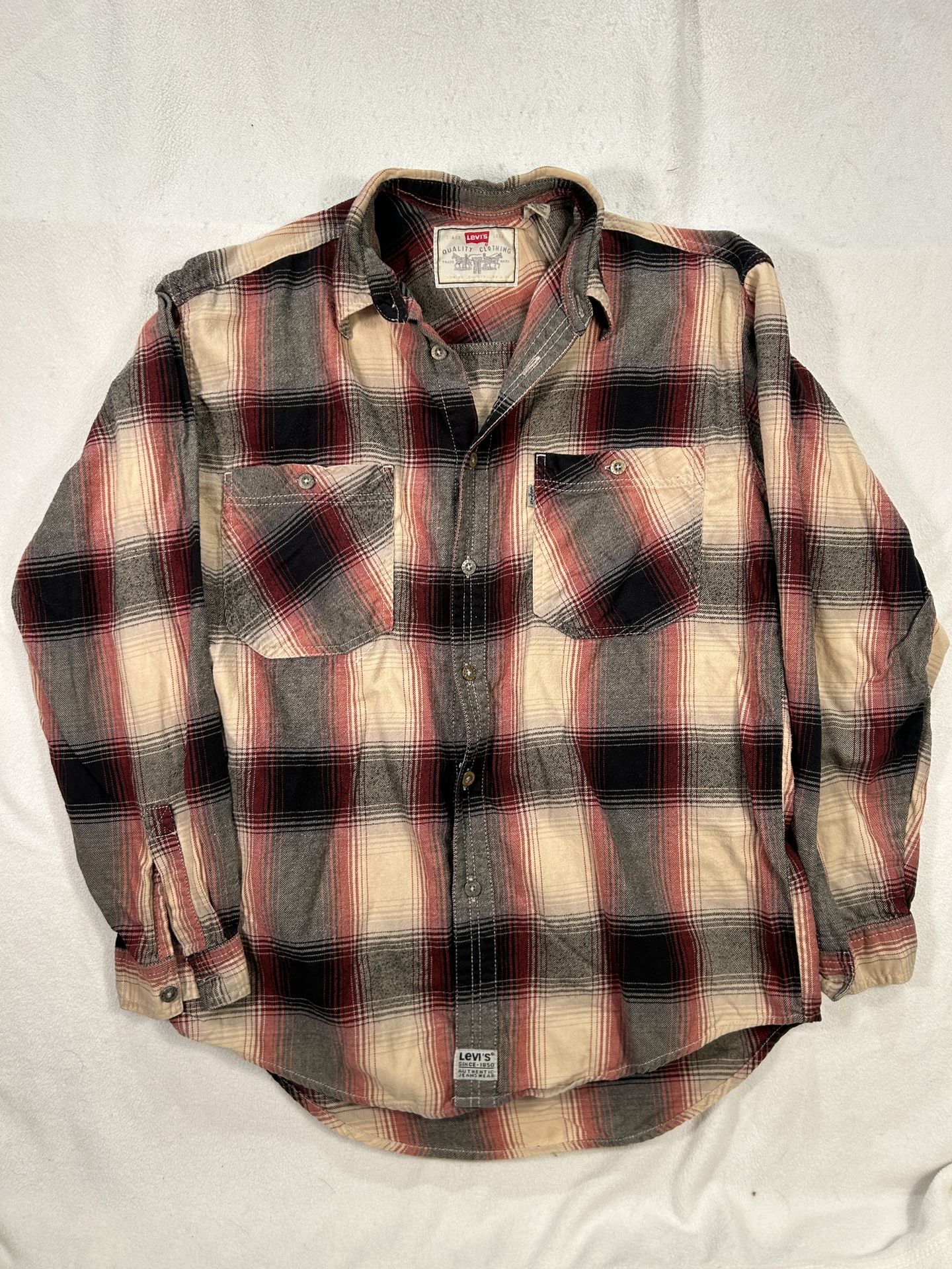 Vintage Levi's White Tab Long Sleeve Button Up Plaid Flannel Shirt Men's Medium