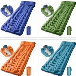 Camping Sleeping Pad, Extra Thickness 4 Inch Inflatable Sleeping Mat with Pillow Built-in Pump, Compact Ultralight Waterproof Camping Air Mattress for