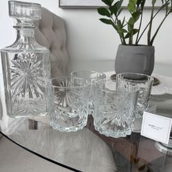 Crystal Whiskey Decanter Set – Studio Crystal by Godinger (5 Piece)