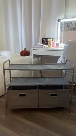 Gray Fabric Storage Shelf with Two Bins