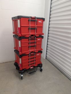 Milwaukee Packout Drawer Tower Stack: 2, 3, & 4-Drawer Boxes on Rolling Dolly