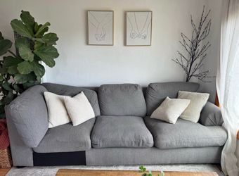 Grey Fabric Three-Cushion Sofa