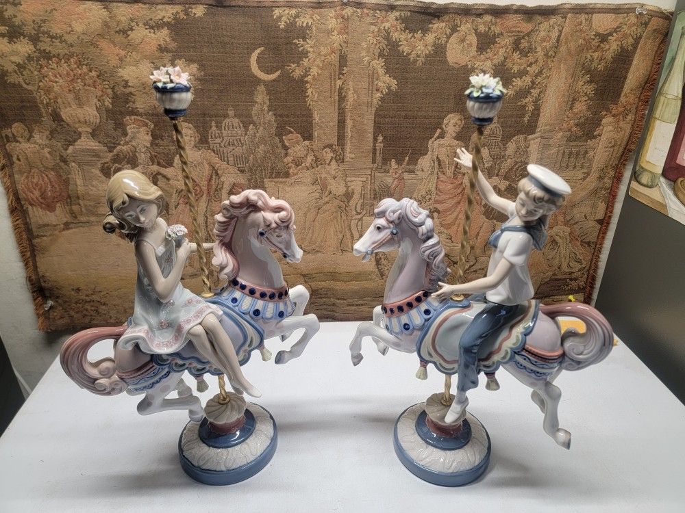 2 LLADRO PORCELAIN Figurines BOY GIRL CAROUSEL Horses 1(contact info removed) by Jose Puche
