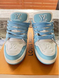Authentic Louis Vuitton Trainers Sky Blue Leather Sneakers LV Size 6.5 w/ Original Box Dust Bags (No Trades)
