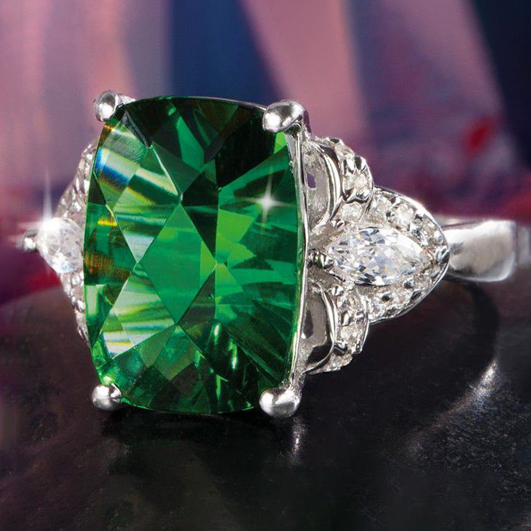 "Dainty Large Square Cut Green Zircon Emerald Rings for Women, PD504
 
  
