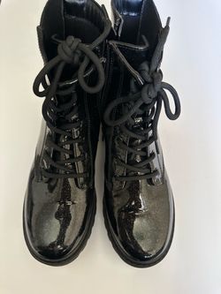 Black Patent Leather Lace-Up Combat Boots