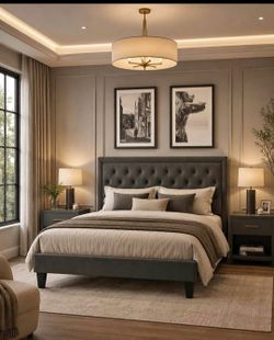 Queen bed Corduroy Upholstered Platform Bed Frame with Vertical Channel Tufted Wingback Headboard, 8" Under Bed Storage, Wooden Slats & Metal Frame Su
