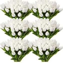  100pcs Artificial Tulip Flowers Fake PU Tulips Faux Latex Bouquet Flower Centerpieces Arrangement Floral for Mother Day Wedding Spring Decorat