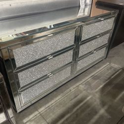 Huge Silver Crushed Diamond Crystal Mirrored Dresser