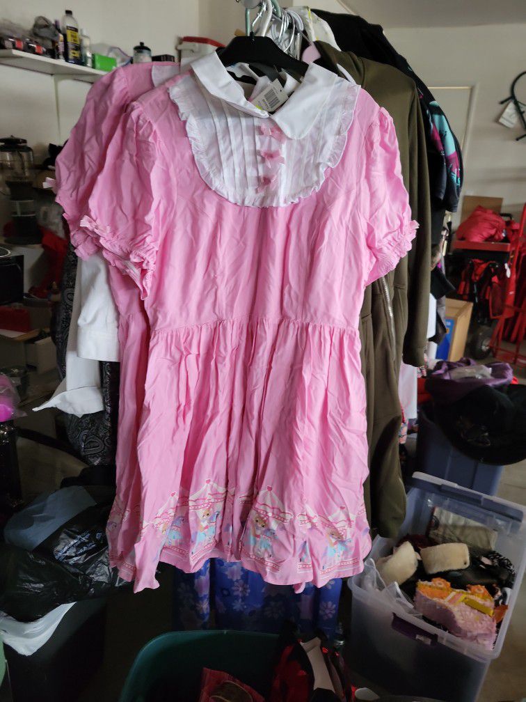 New Hot Topic Bear Carousel Pink Bib Dress Size Large 