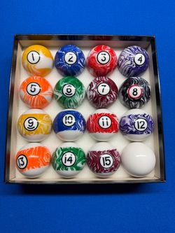 Marble Swirl Billiard Ball Set 1–15 with Cue Ball