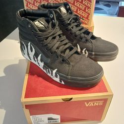 Black Vans W/ White Flames 