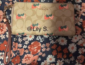 Coach Long Zip Around Wallet In Strawberry Print