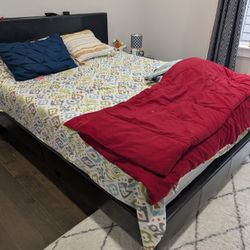 Modern Black Faux Leather Platform Bed Frame - Queen Size